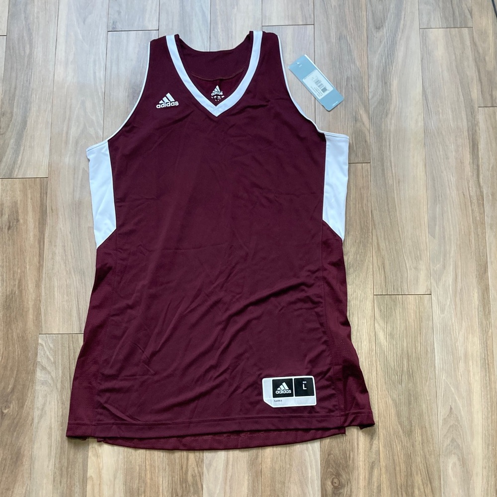 adidas performance tank team jersey top maroon white size L - Picture 11 of 17